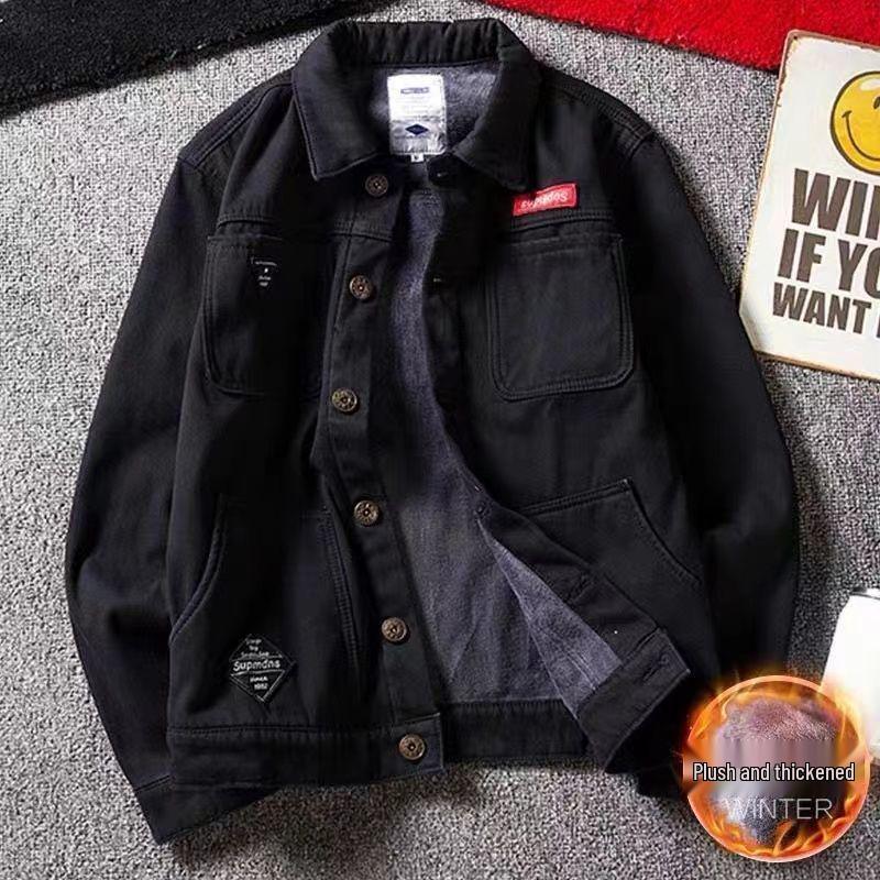 

Men s Winter Velvet-Lined Denim Jacket - Korean Style, Trendy, Loose Fit, Versatile Streetwear. M