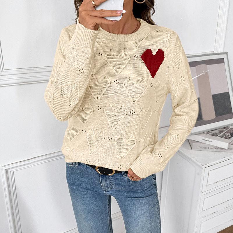 Spring and Autumn Love Jacquard Hollow Women's Sweater S-L