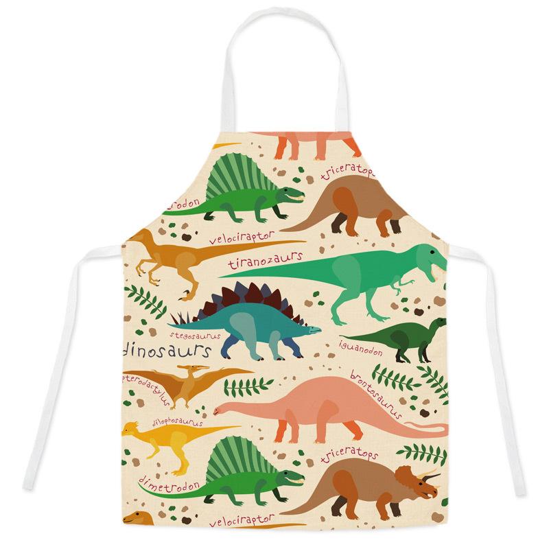 unframed Cartoon Dinosaur Cute Apron For Children Kitchen Cooking Linen Soft Fabric Adults Children Bib Apron