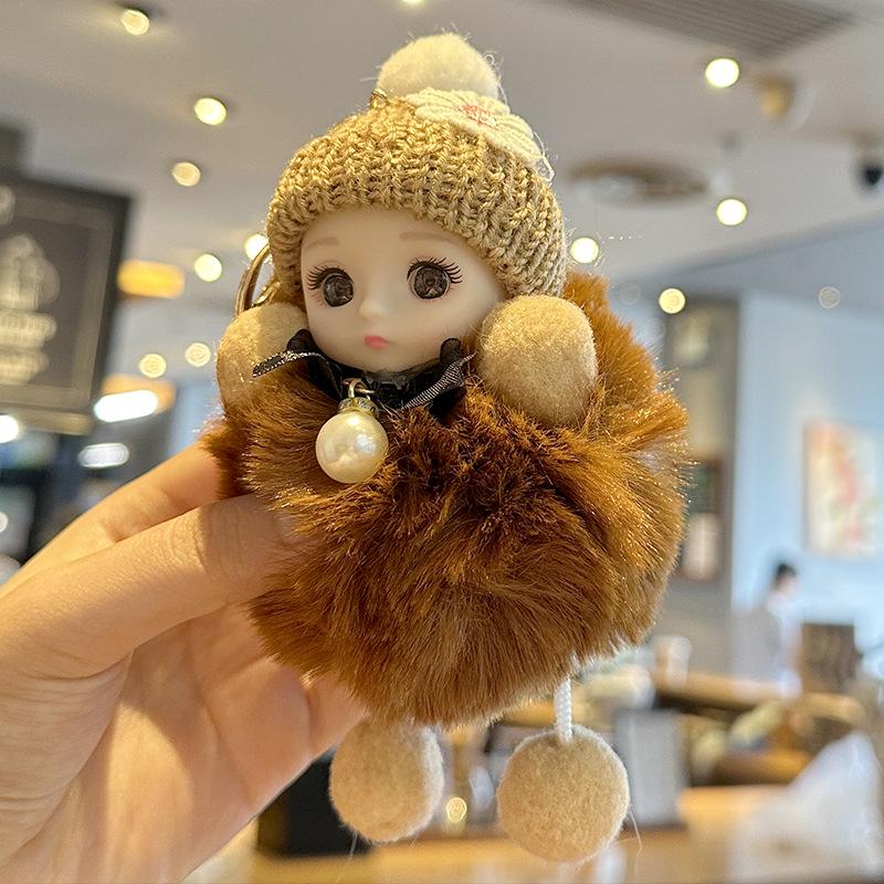 Cross-Border Cute Big-Eyed Doll with Bow Knot - Imitation Rex Rabbit Fur Keychain & Bag Pendant
