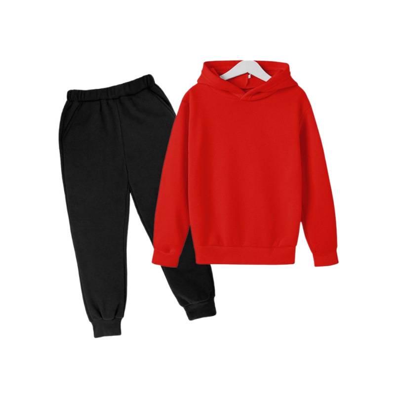 2025 Autumn Fleece-lined Kids' Solid Color Hoodie Set with Logo