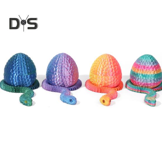 1 Set 3D Printed Snake Egg Figurine Movable Joints Snake Eggshell Figure Fidget Toy Snake Egg with Articulated Snake Inside Desktop Decoration