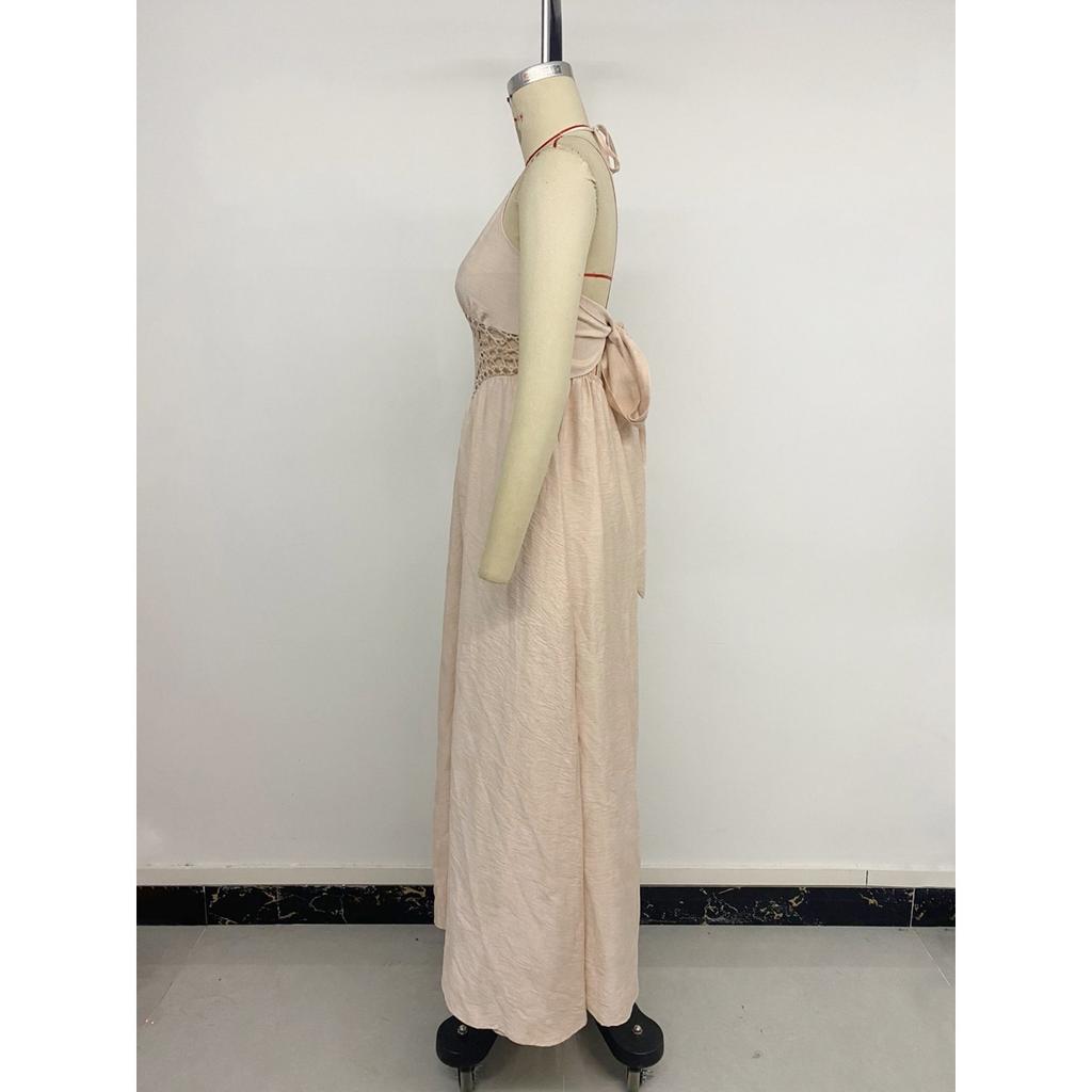 New Backless Bow Halter Neck Long Dress Casual Vacation Style Dress