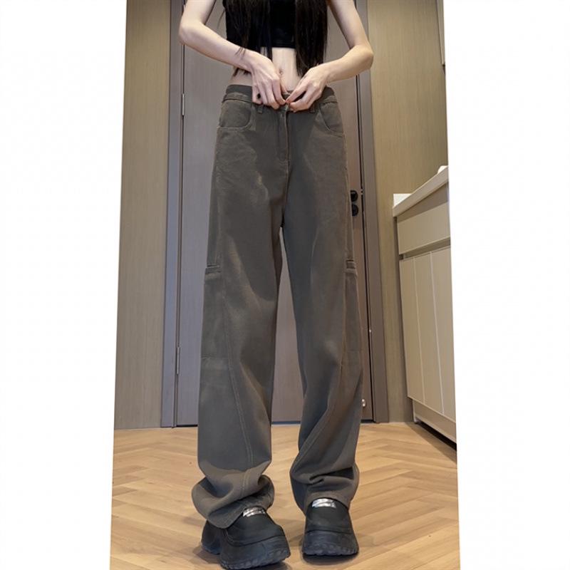 2024 Men’s Brown Retro Logger Jeans - Straight Leg High Street Casual Pants