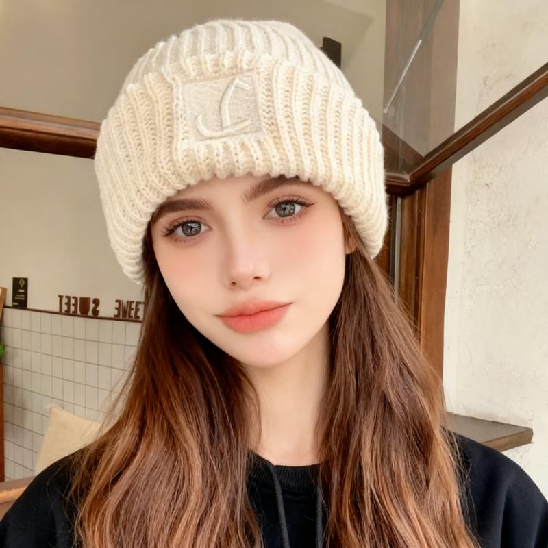 Winter Women Beanie Cap Soft Thick Knitted Hat for Female Solid Color Warm Caps Bonnet Ski Riding Bonnet