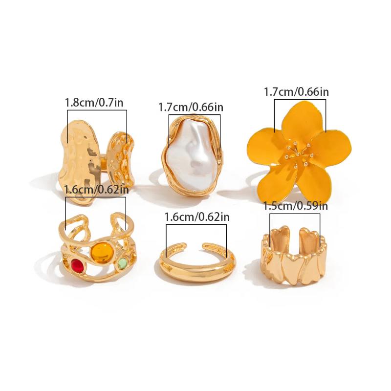 Retro Punk Metel Irregular Exaggerated Flower Ring For Women Elegant Baroque Pearl Open Ring Jewelry Accessories Gifts