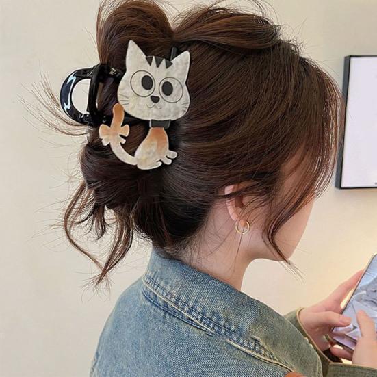 Hair Claw Cartoon Bear Cat Biscuit Design No Pressure Strong Grip Hair Clip Large Size Back Head Shark Clip Hair Accessory