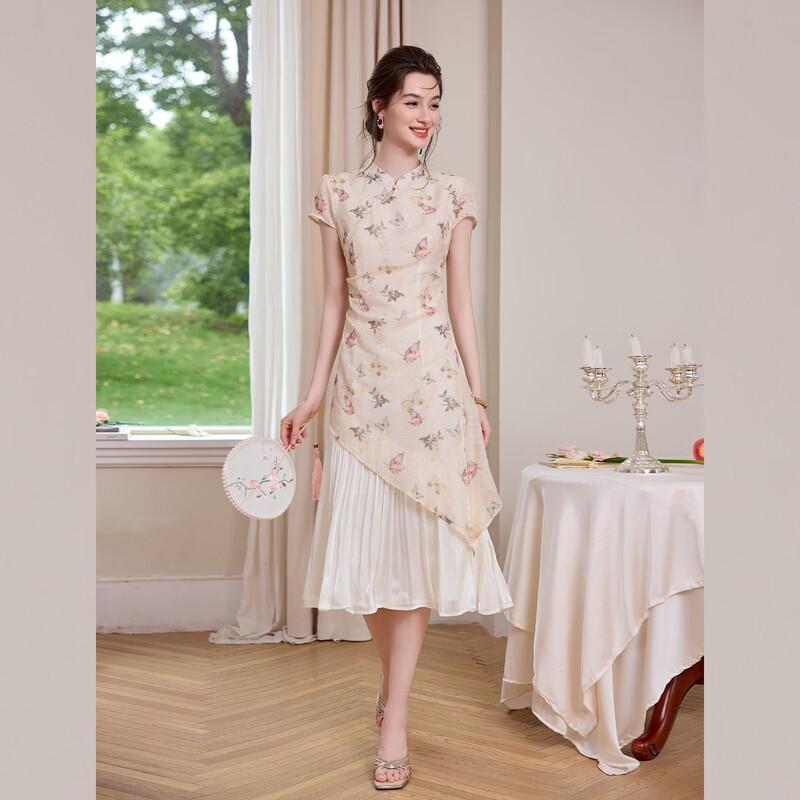 Bailuyu Chinese Style Butterfly Print Stand Collar Long Dress