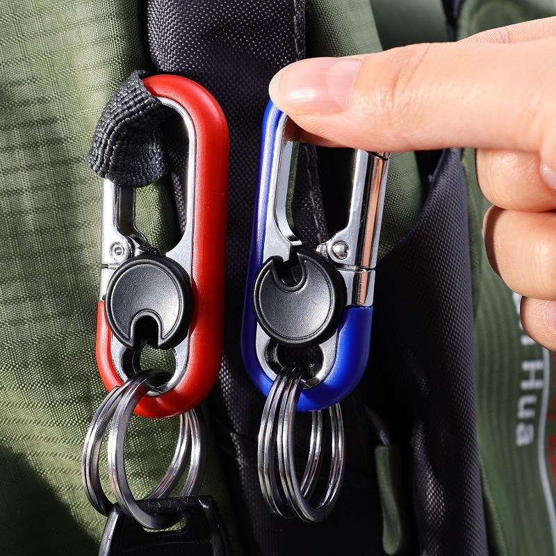 Men Keychain Hook Stainless Steel Buckle Bottle Opener Carabiner Climbing Tool Double Ring Car Fishing Key Ring Car Accessories