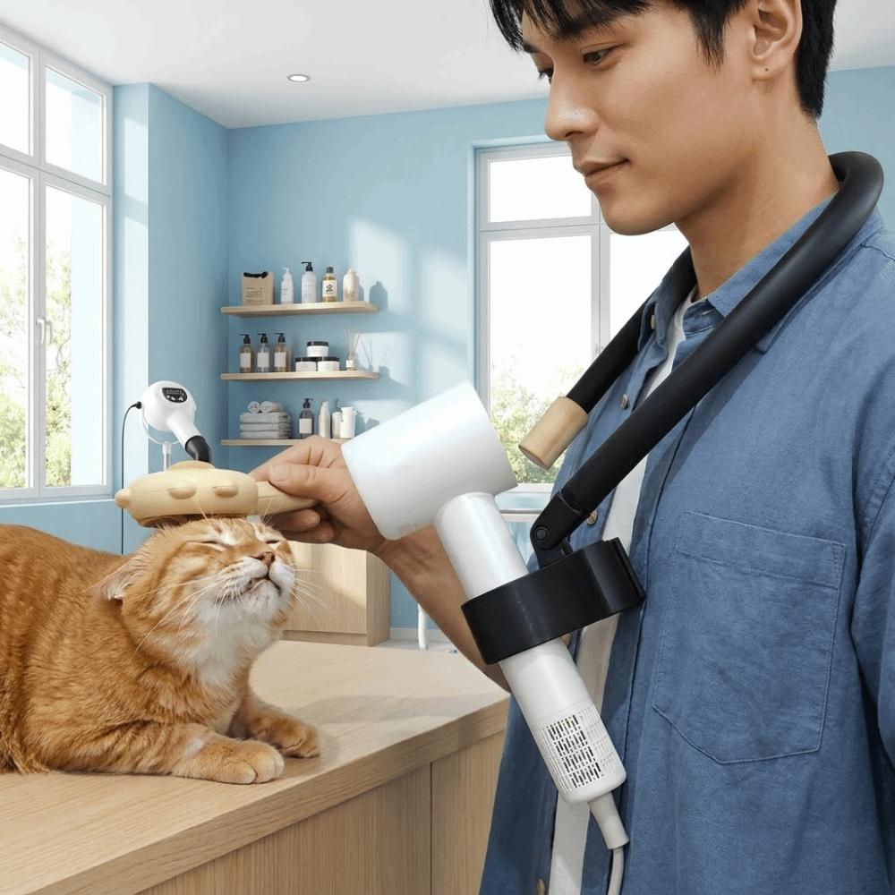 Adjustable Pet Grooming Hair Dryer Universal Portable Neck Hanging Bracket Hands-Free Dog Hair Dryer Holder Dog Grooming