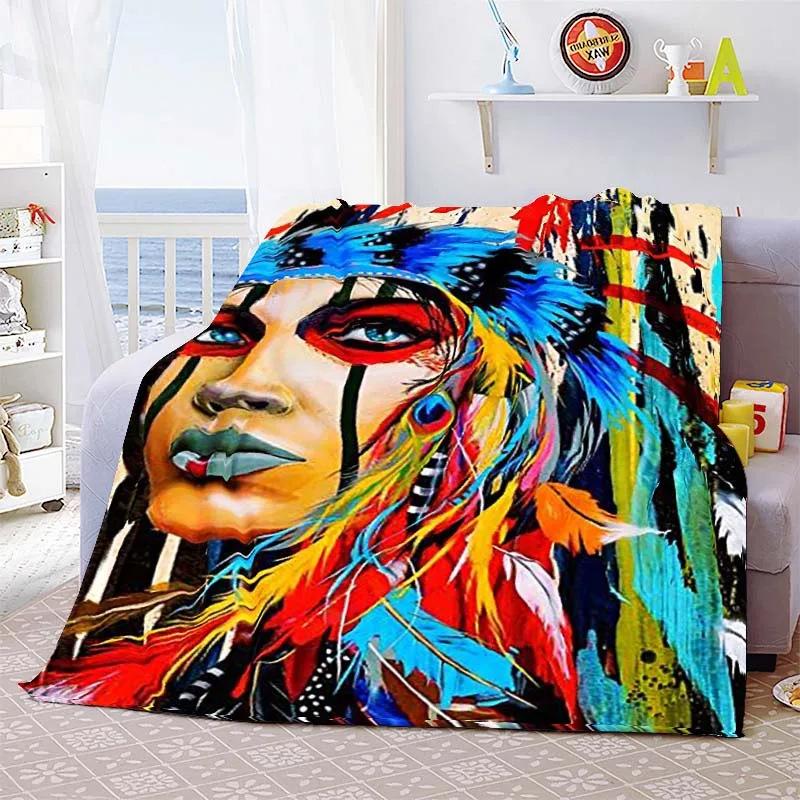 Indian Hunter Indigenous Culture Blanket Light Comfortable Flannel Blanket Quilt Bedspread Home Gift