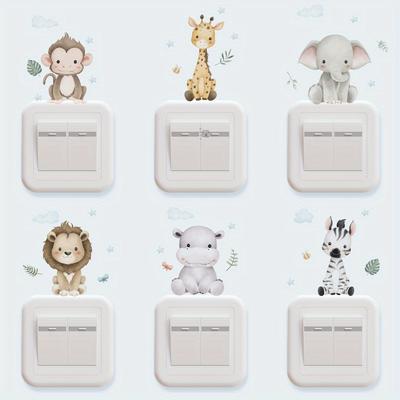 6 pièces/set Autocollants Muraux Animaux Mignons Dessin Animé Chambre à Coucher Salle de Jeux Salon Décoration Autocollants Interrupteur PVC Chambre Garderie Stickers Muraux