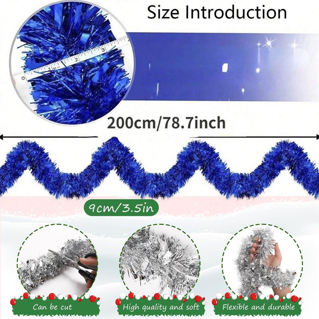 2M Christmas Decoration Garland Xmas Tree Ornaments Sparkling Metal Ribbon For Xmas Hanging Pendant Decor Party New Year Wedding
