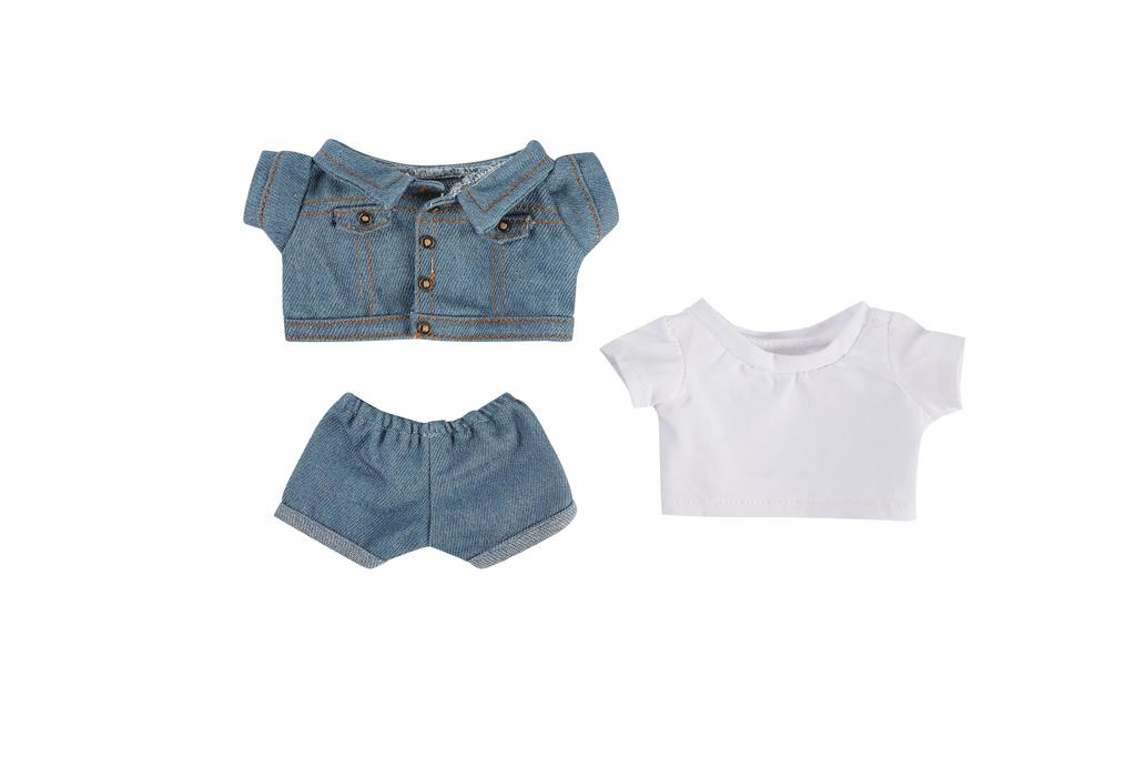 AXLUCE Plush Clothes - 20cm Plush Doll with Denim Jacket, Pants, and T-Shirt (Light Blue)