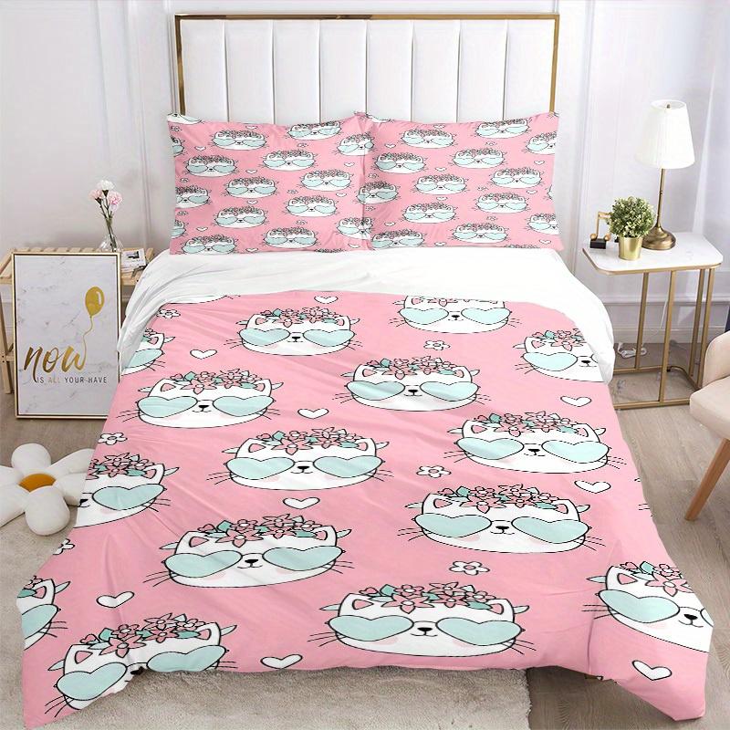 3pcs Animal-themed Cat Floral Soft and Comfortable Breathability, Bedding Set, Machine Washable, Suitable for All Seasons163