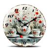 Vintage Teapot and Cups Wall Clock, Floral Tea Set Decorative Clock with Elegant Design for Kitchen Decor, Charming Hanging Cloc