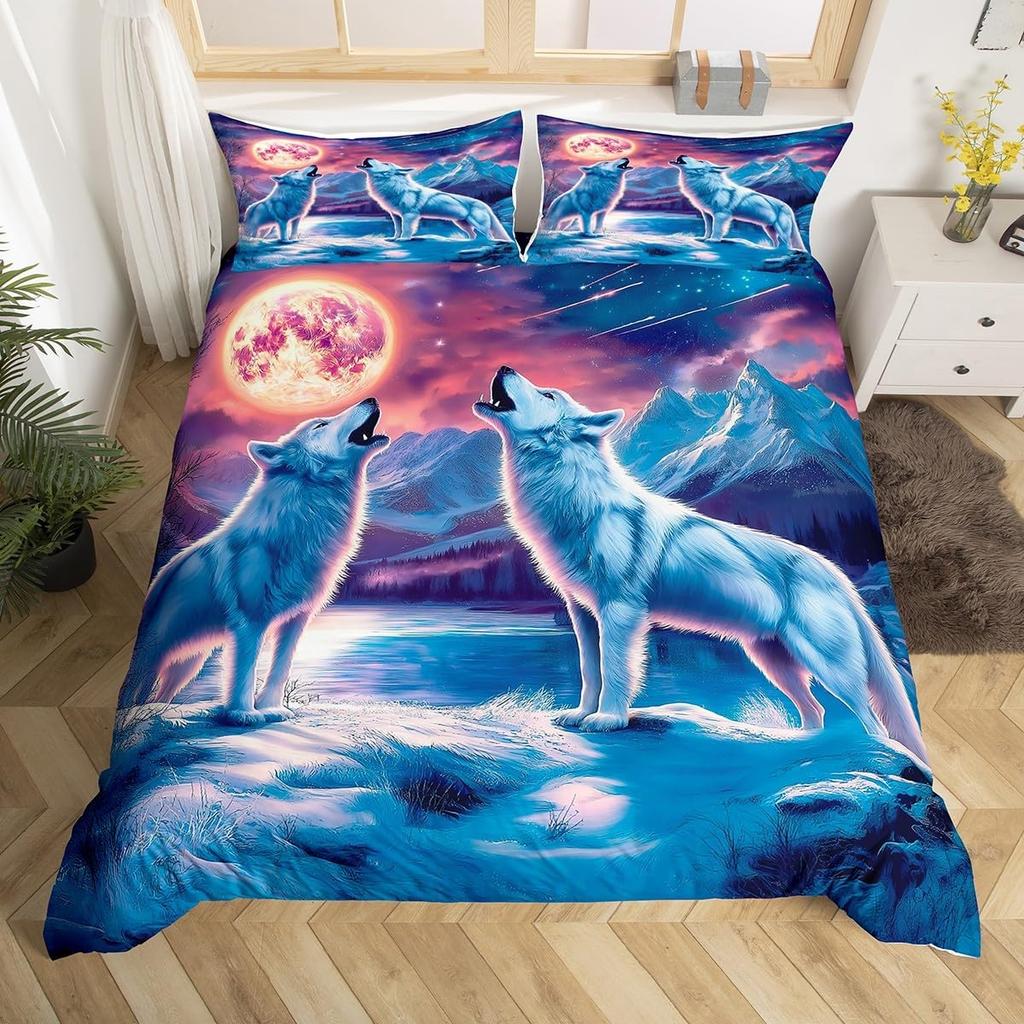 Aurora Duvet Cover Queen Size Polar Bear Arctic Animal Quilt Cover Fantasy Galaxy Sky Bedding Kids Bedroom Decor 3 Piece Set