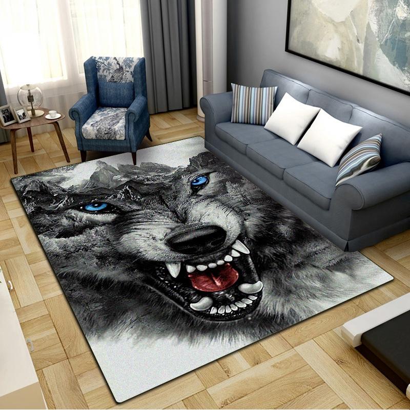 Wolf Head Carpet Rug for Living Room Bedroom Home Sofa Decoration,Kids play Non-slip Floor Mat