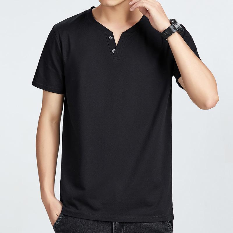 

Мужская однотонная летняя футболка с V-образным вырезом и коротким рукавом XXXL чёрный