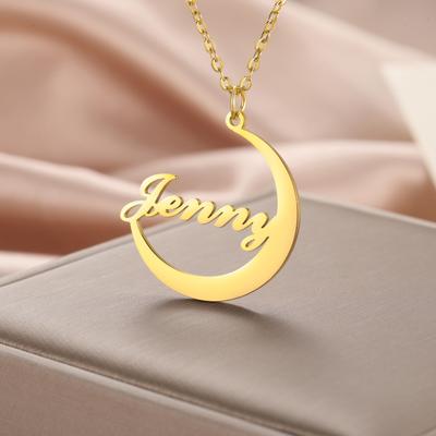 Lemegeton Custom Name Moon Necklace Stainless Steel Women's Jewelry Customized Neck Chain Personalized Pendant New Year Gifts
