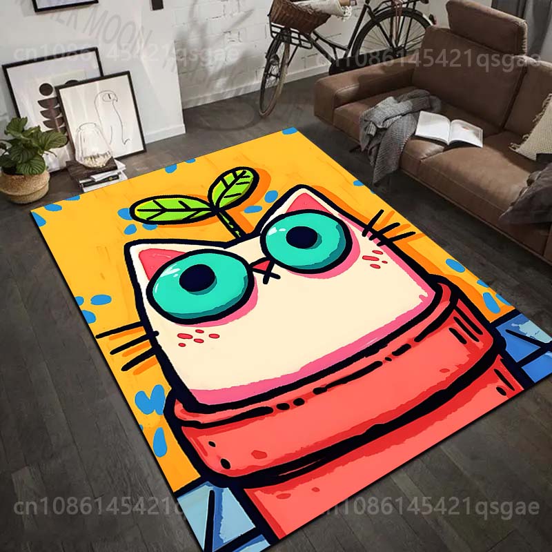 Multiple Sizes Cat with Sprout Head Carpet for Living Room Bedroom Sofa Home Decor Rus Non-slip Floor Mat Luxury Gift