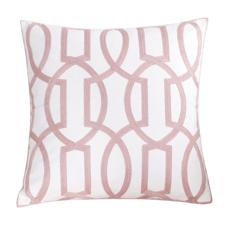 45x45cm Square Pink Geometric Cotton Embroidery Sofa Cushion Cover Throw Pillowcase Wedding Decoration