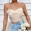 Faux Fur Tank Top Off-shoulder Crop Tops Women Summer Strapless Steel Camis Fishbone Camisole Fashion Tube Female Sleeveless Cropped Vest Y2K Clothes