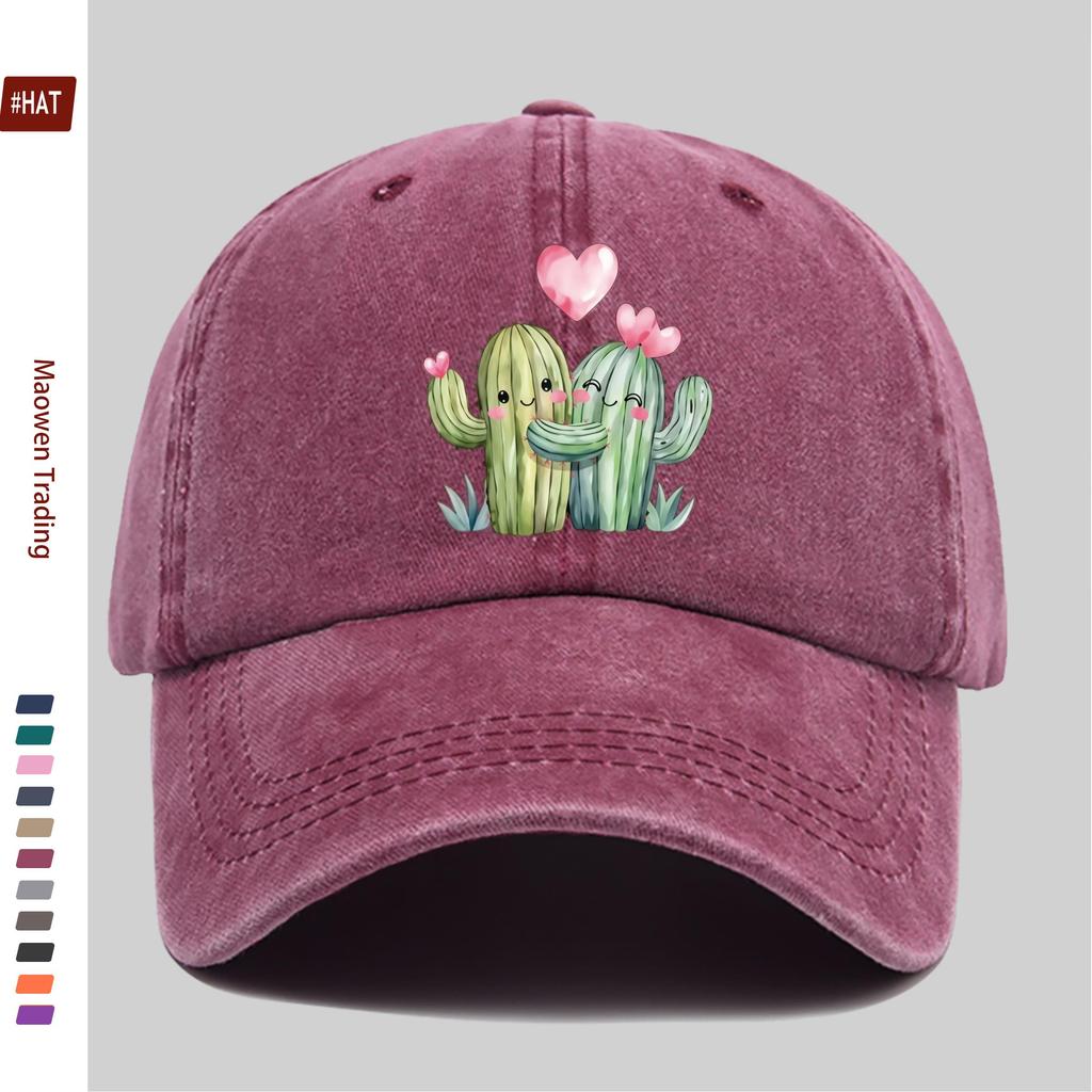 Pc Heart Cactus Print Baseball Cap Casual Style Design Decor Hat Comfortable Lightweight Sun Hat with Adjustable Strap Fashi