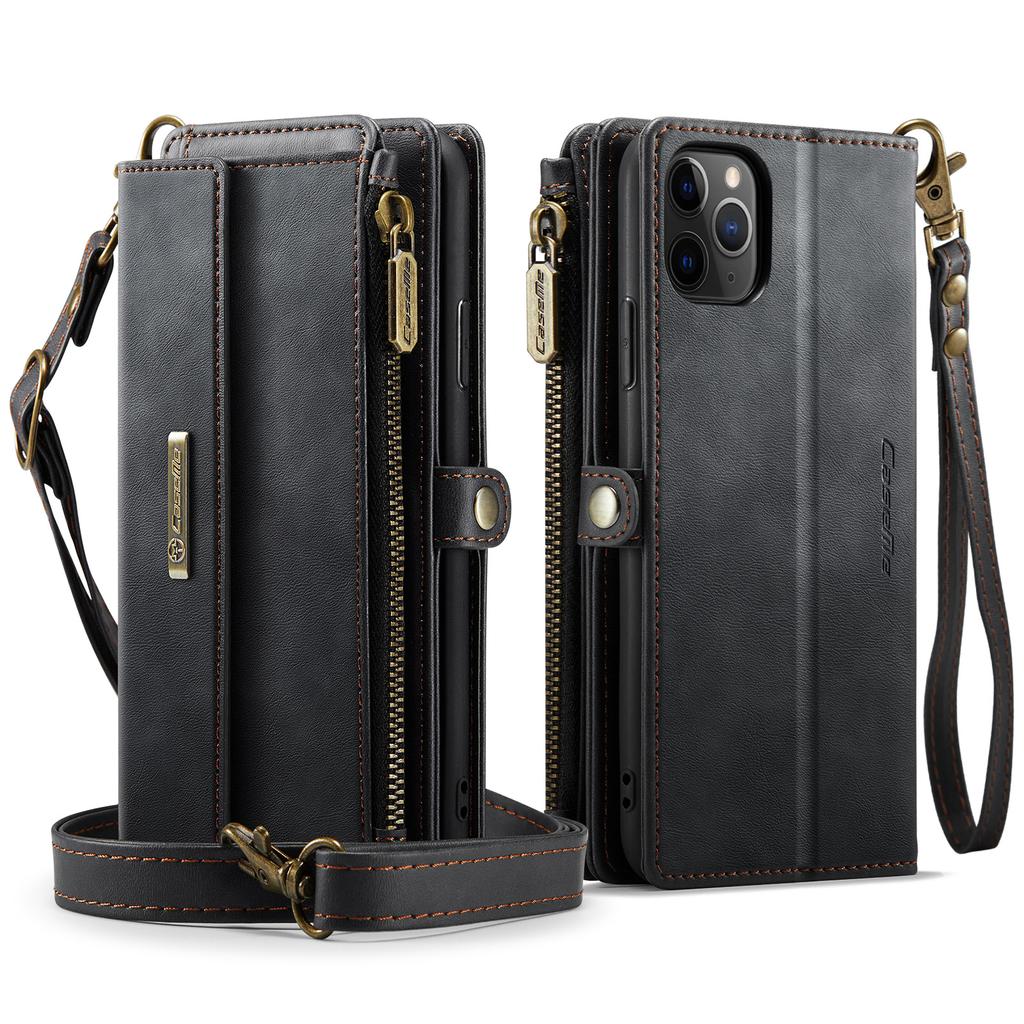 For iPhone 11 Pro Max Case CASEME C39 RFID Blocking Zipper Wallet Stand Leather Cover with Strap