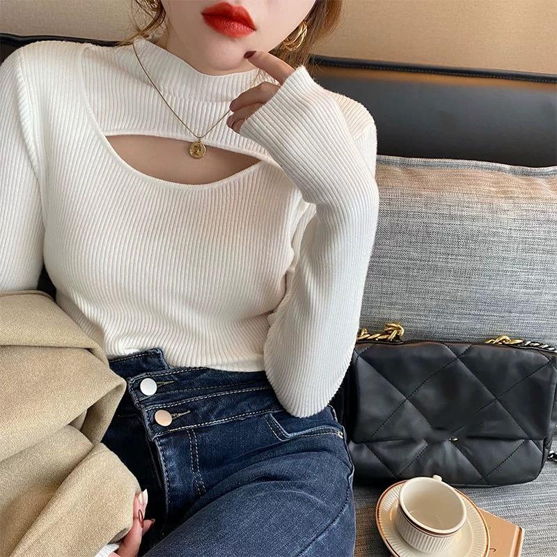 Autumn Winter Skinny Sweater Knit Pullover Tops Women Knitted Shirts Fashion Female Long Sleeve Casual Elastic Slim Sweater