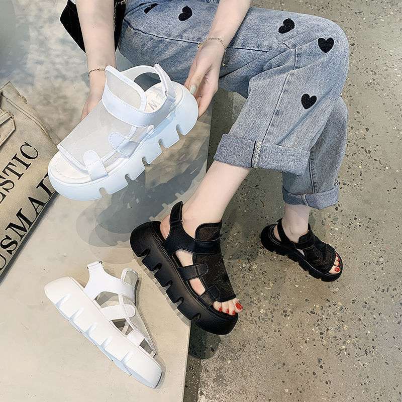 Platform Muffin Sandals Women's New Summer Shoes Fashion Mesh Openwork Roman Shoes