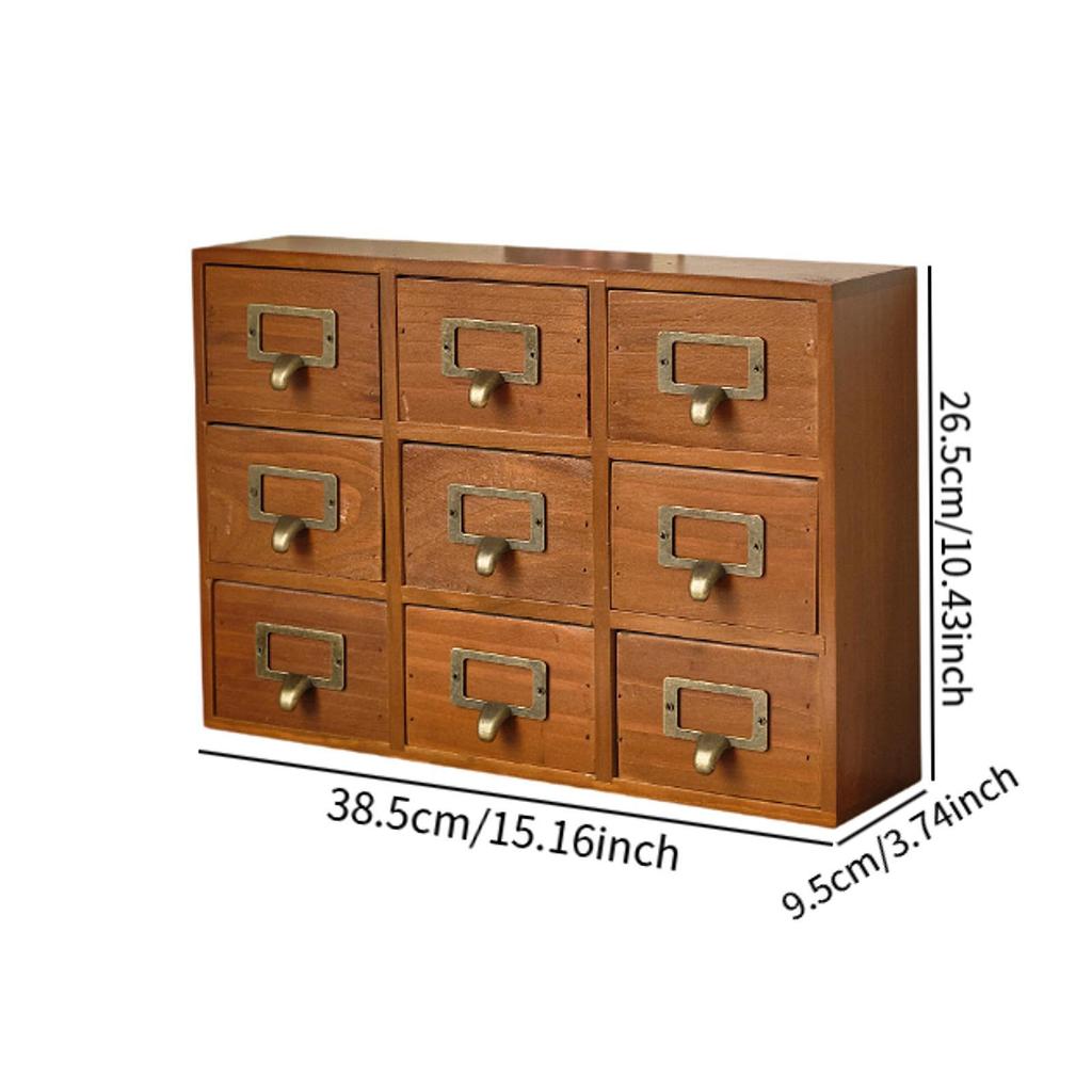 Drawer Organizer Rustic Dresser Wood Bin with 9 Drawers Wooden Storage Box for Daily Use Bathroom