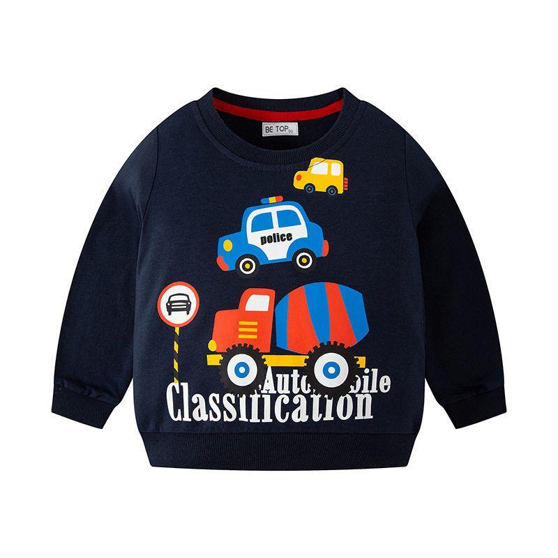 Pullover Spring and Autumn Cartoon Car round Neck Children s Sweater Royal Blue 90