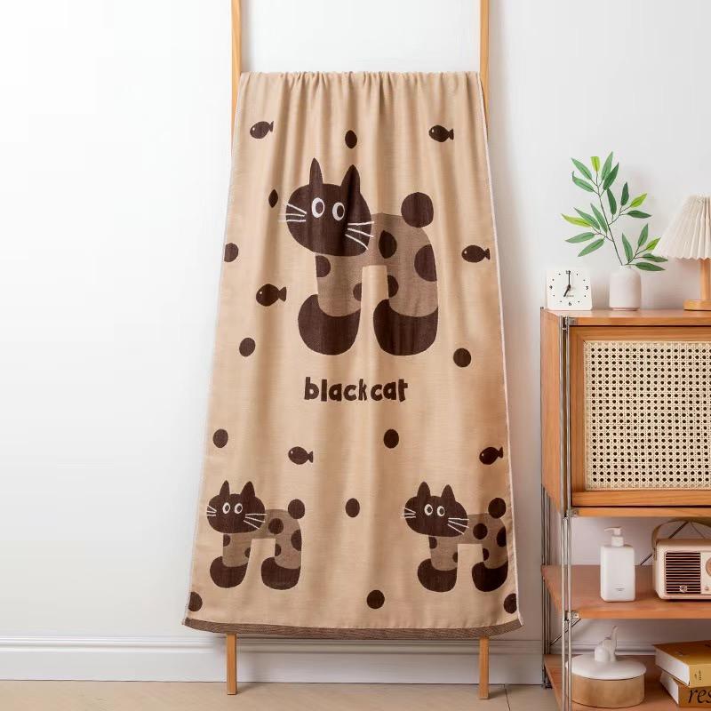 Cartoon Katze Badetuch 80*160cm Reine Baumwolle Saugfähiges Badetuch 5-lagige Baumwollgaze Superweiches Hautfreundliches und Bequemes Badetuch