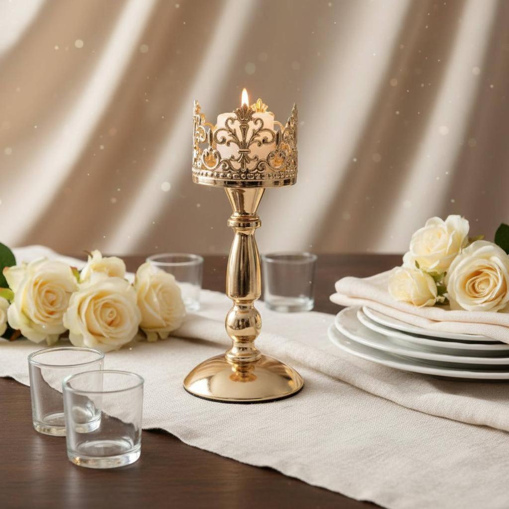 Crown Shaped Candle Holder Stable Base Metal Pedestal Candlestick Vintage Design Candle Stand Single Support Candlestick