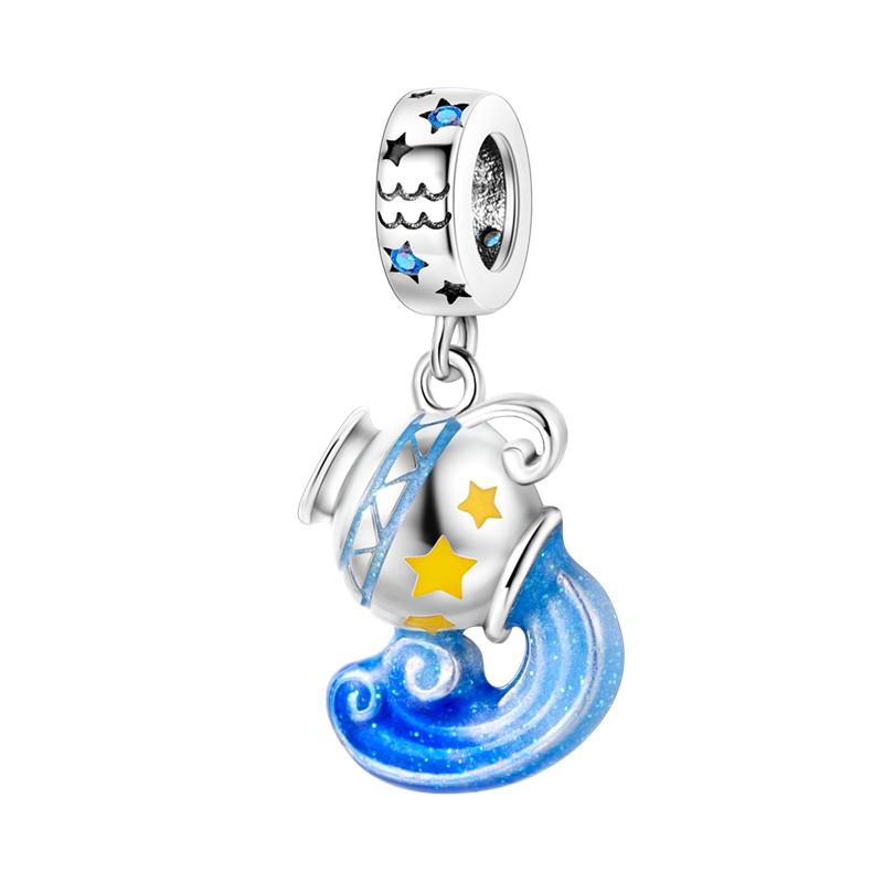 Sky Blue Color Decorative Charms Bead Elements Genuine Copper Butterflies Flower Moon Pendant Piece Suitable For Authentic Bracelet Style Jewelry