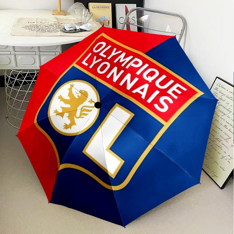 1PC Olympique Football Crest Printed Umbrella Folding umbrella, automatic umbrella 8-Frame for Travel, camping Fan gifts Christmas Gifts