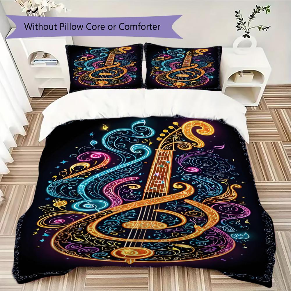1PC Musical Elements Bedding Quilt Set Quilt Cover Pillowcase Home Decoration Birthday Gift (1 * Duvet Cover + 2 * Pillowcase, Without core)A18