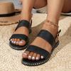 Flat-soled Sandals Women's 2025 Plus Size Sandals 43 Roman Casual Flat-heeled Sandals One-word Buckle Beach Shoes