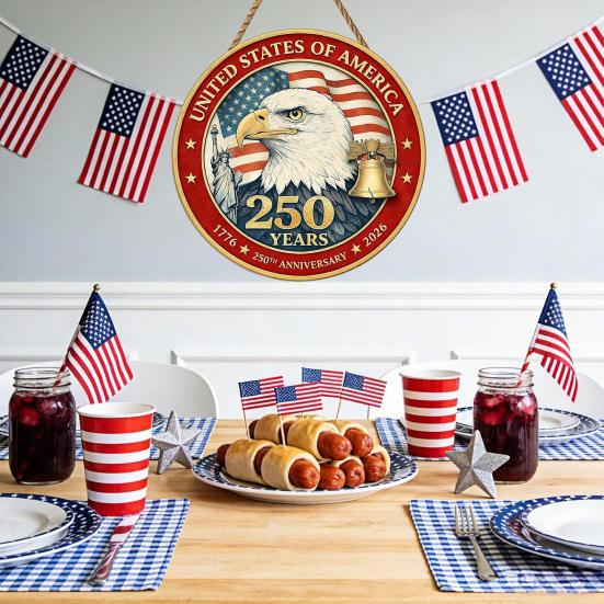 Wooden Hanging Ornament American 250th Anniversary Pendant Eagle Door Sign Patriotic Independence Day