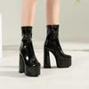 Women Ankle Boots Platform Square High Heel Ladies Short Boots