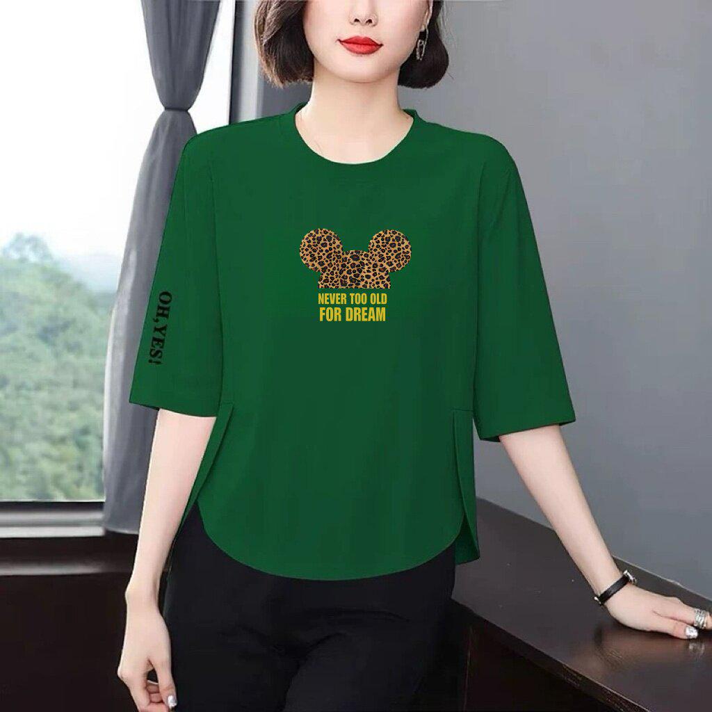

Women s Casual Chic Mickey Mouse 3/4 Sleeve Loose T-Shirt: Slimming, Flaw-Hiding, Youthful, Versatile Top for Middle-Aged Women XXX-Large