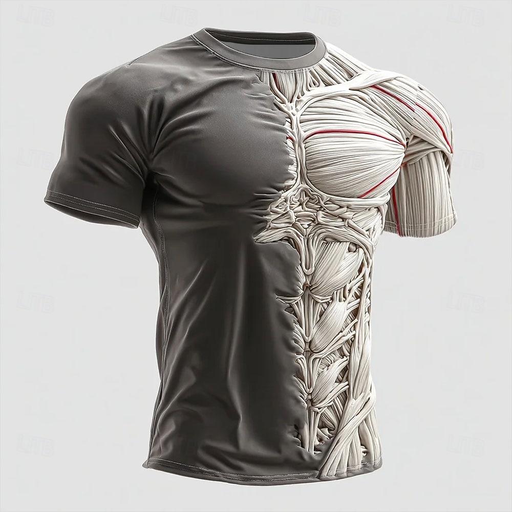 Men's Muscle Print T-Shirt Men's T-Shirt,3D Printing, O-neck ,Short Sleeve,Casual,Lightweight Top,sport Wear ,casual ,Large Size,Fashion