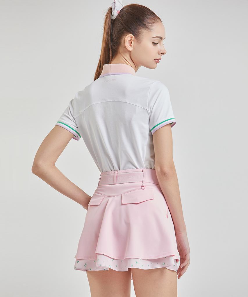 Chuku Chu Line Back Mesh Collar Short Sleeve Top (White) Cbfss-Ts006W
