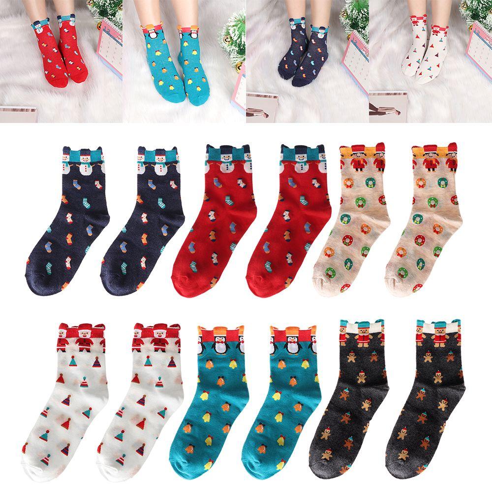 Women Multi-Color Xmas Gifts Winter Warm Stereoscopic Christmas Socks Cotton