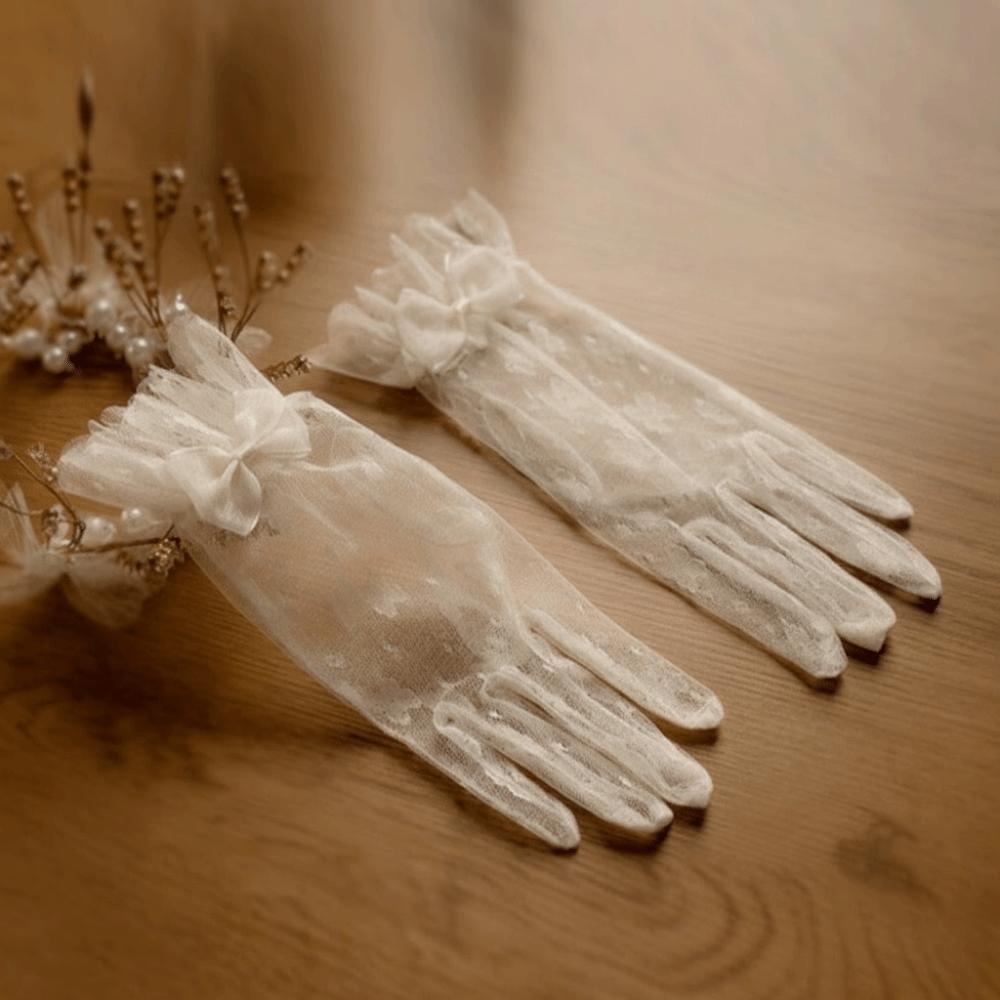 Soft Bridal Gloves Thin Mesh Short Lace Gloves Elegant Wedding Gloves  Bridesmaids