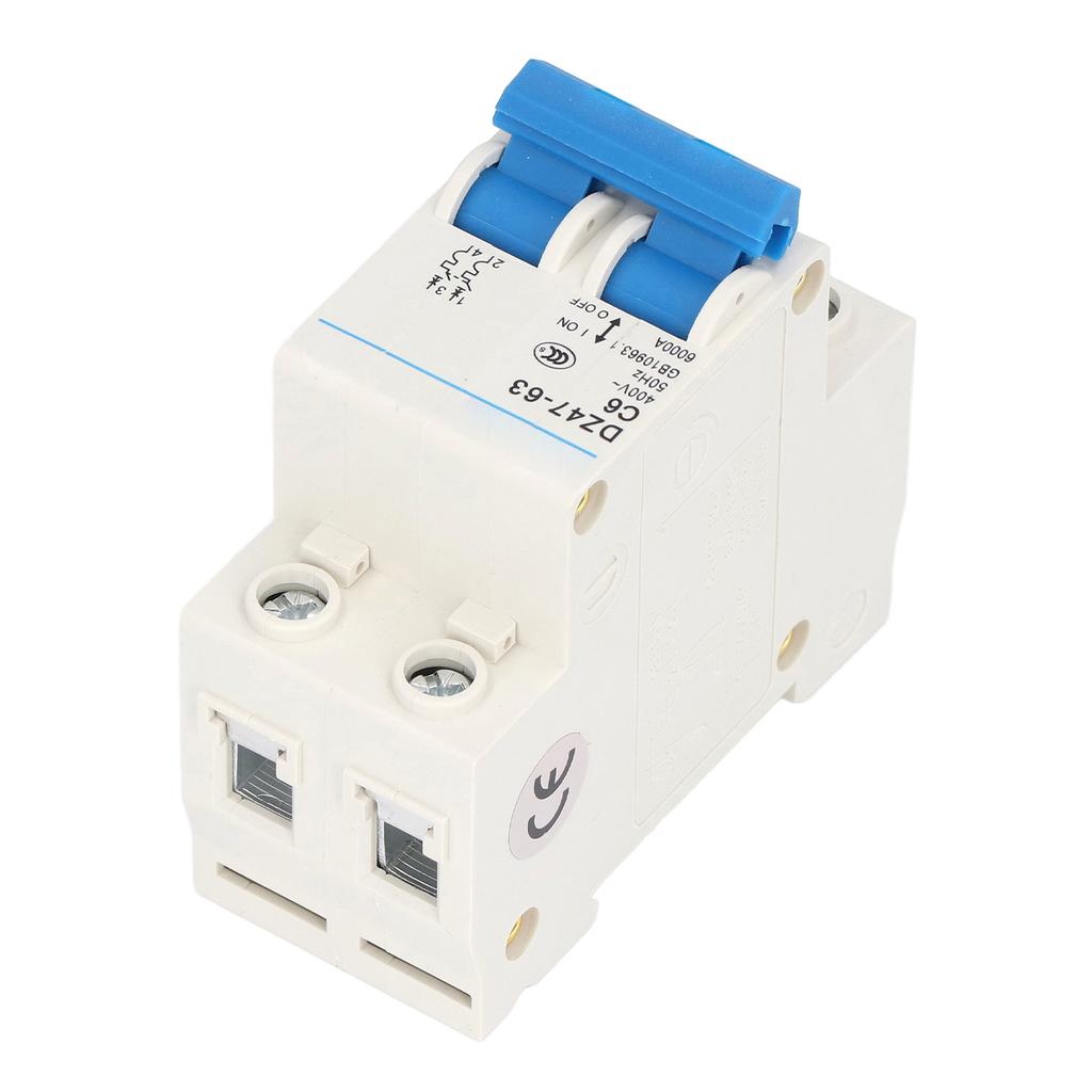 Circuit Breaker Mini 2P MCB DIN Rail Mount 6000A Breaking Capacity 400V 6A for Home Office