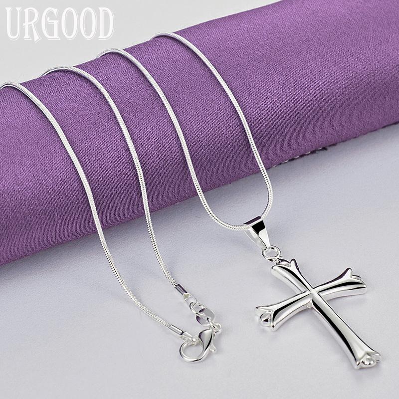 925 Sterling Silver Classic Cross Pendant Necklace Wedding Fashion Jewelry