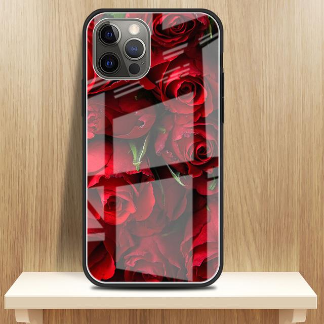 

Модный стеклянный чехол для Apple Iphone 13 12 Mini 11 Pro Max 7 8 Plus Xr X Xs 6 6s Se 2020, сумка с красными розами и цветами, чехол для телефона for iPhone 13Pro Max