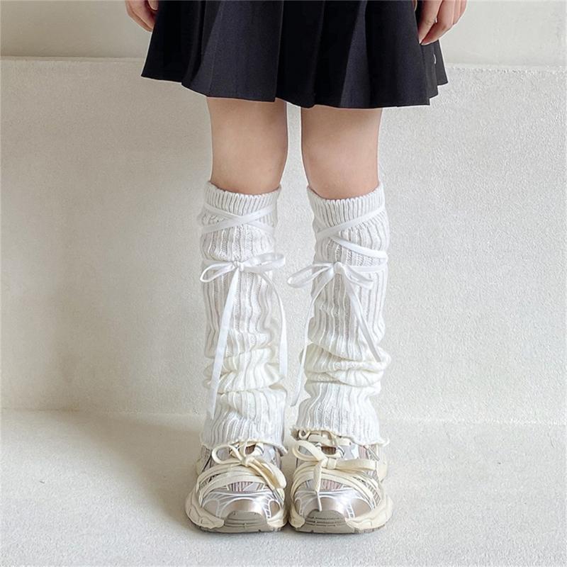 Sock Sleeves Fashionable Tie Bowknot Girls Stackable Socks Comfortable Leg Cover for Daily Wear and Parties